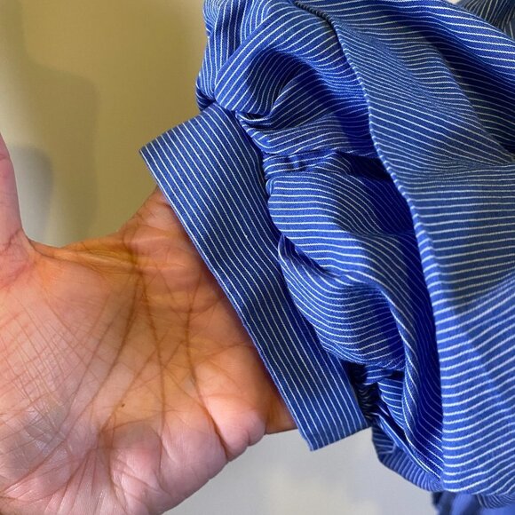 Zara Woman Blue Striped Puff Sleeves Off Shoulder Top - Picture 6 of 8